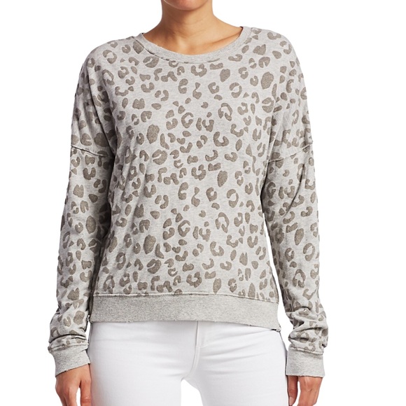 Rails Marlo Flocked Leopard Print Sweatshirt Grey Side Zippers Size M. Like New - Picture 2 of 13